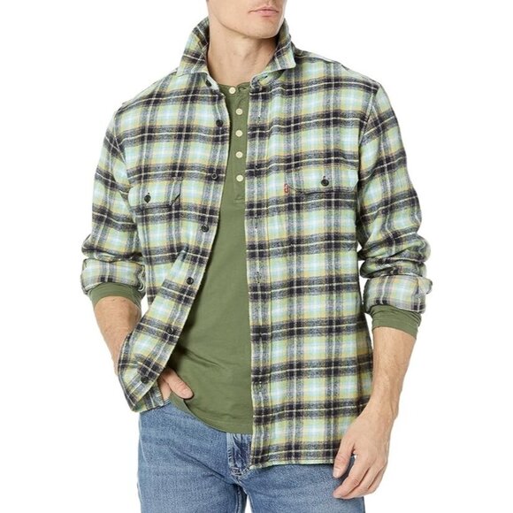 Levi's The Worker Olive Green Plaid Relaxed Fit Flannel Shirt -- Small 34/37 - Picture 1 of 5